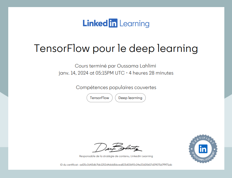 TensorFlow pour le deep learning
                            oussama lahlimi 